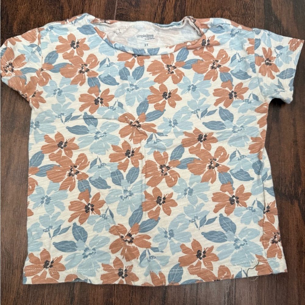Simple Blue and Brown Floral Short Sleeve Tee
